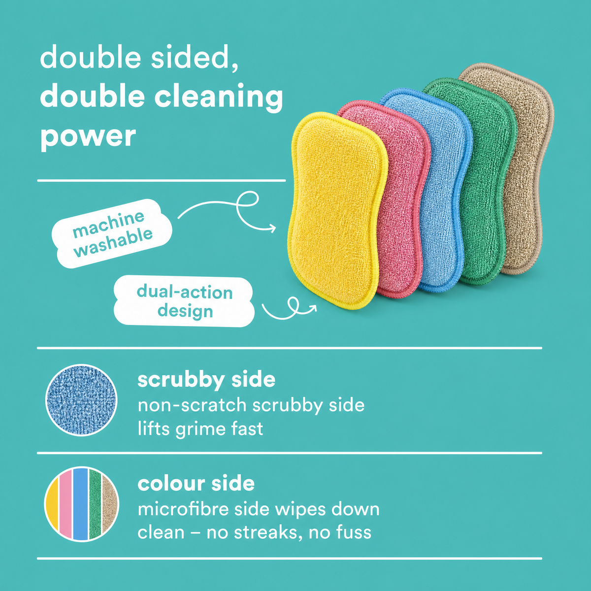 Dual-Sided Scrub Pads, 5-Pack